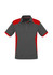 Men's polo shirt in grey with red accents, featuring a collar and button placket. Includes a logo on the design.