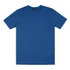 A blue unisex T-shirt featuring a solid colour design and a label with branding.