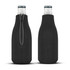 A drink bottle cooler featuring a sleek black design with a zipper for easy access.