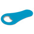 A drink bottle opener in bright blue with a metal opening, featuring a smooth, contoured design.