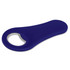 A drink bottle opener in a deep blue colour with a silver metal opening. It features a simple, curved design.