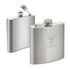 A drink bottle styled hip flask in stainless steel, featuring a logo, with a secure screw cap.