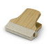A bamboo clip with a light beige silicone grip, showcasing a natural wood finish and smooth edges.