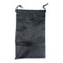 A black drawstring bag with a smooth surface and a cinched opening at the top.