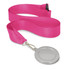 A podium medal featuring a 50mm silver medal with a blank center, attached to a vibrant pink ribbon.