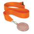 A 50mm podium medal with a blank rose gold round disc attached to an orange ribbon.