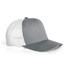 A grey mesh contrast trucker cap featuring a solid front and white mesh back. Includes logo branding.