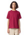 A maroon youth T-shirt with a crew neckline and short sleeves, featuring a subtle logo on the front.