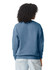 A blue crewneck sweatshirt viewed from the back, featuring a relaxed fit and long sleeves.