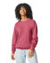 A lightweight crewneck sweatshirt in a pink hue, featuring a relaxed fit and long sleeves. It has a logo.
