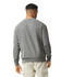 A grey lightweight crewneck sweatshirt with long sleeves, featuring a branded logo on the back.