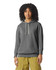 A lightweight hooded sweatshirt in grey, featuring a drawstring hood and ribbed cuffs, displayed on a model.