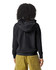 A lightweight hooded sweatshirt in black, featuring a back view and a hood. It has a logo on the garment.