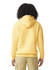 A lightweight hooded sweatshirt in a vibrant yellow, featuring a hood and a logo on the back.
