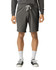 Lightweight sweatshorts in dark grey with an elastic waistband and drawstring, paired with casual footwear.