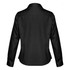 A black women's button-up long sleeve shirt featuring a sleek design and a back view. It has a logo on the label.