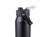 A drink bottle in matte black finish, featuring a vacuum quick release lid and a carrying handle, with a logo.