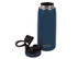 A drink bottle with a sleek navy blue finish, featuring a black screw cap and an attached lid. It has a logo.