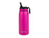 A drink bottle in vibrant pink with a spout top and a handle, featuring a logo on the front.