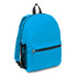 A turquoise backpack with a zippered front pocket and side mesh pocket, featuring black straps.