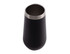 A vacuum champagne flute in matte black with a stainless steel rim, featuring a logo.