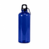 A drink bottle in vibrant blue plastic, featuring a black carabiner and a classic design. It has a logo displayed.