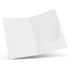 A white A4 presentation folder featuring a curved pocket design and a branding logo.