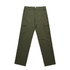 Utility cargo pants in olive green, featuring multiple pockets and a straight leg design. Includes a logo.