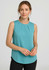 A sleeveless blouse in teal featuring pleat detail, with a round neckline and a smooth finish.