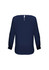 A navy women's boatneck top featuring long sleeves and a keyhole detail at the back, with a logo present.