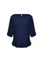 A navy blue women's boatneck top with rolled sleeves and a keyhole back design, featuring a subtle logo.