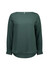 A women's boatneck top in a deep green colour, featuring long sleeves and a curved hemline.