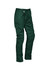 Mens rugged cargo pants in a deep green colour, featuring multiple pockets and a logo on the waistband.