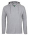 A grey long-sleeve hooded tee featuring a logo, designed as a casual jumper.