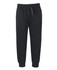 Black track pants featuring an elastic waistband and a drawstring, with a simple design and no visible branding.