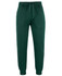 Green track pants with an elastic waistband and cuffs, featuring a drawstring and a small logo.
