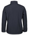 A soft shell jacket in dark navy, featuring a collar and long sleeves. It has a logo on the back.