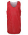 A red mesh singlet with a round neckline and a loose fit, featuring ventilation holes. It has a logo on the front.