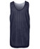 A navy blue mesh singlet featuring a round neck and a small logo. Lightweight design suitable for active wear.