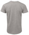 A grey fitted T-shirt with short sleeves, featuring a logo on the back.