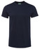 A navy fitted t-shirt with a round neck and short sleeves, featuring a logo on the label.