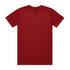 A red T-shirt with a crew neck and short sleeves, featuring a small logo on the neckline.