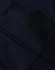 A close-up of a navy blue kid's full-zip fleecy hoodie featuring a kangaroo pocket and a logo.