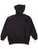 A black kids' fleece hoodie with a hood and raglan sleeves, featuring a plain back and ribbed cuffs.