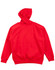 A red kids' fleece hoodie featuring a kangaroo pocket and a hood, with a logo on the front.