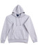 A light grey ladies' fleecy hoodie featuring a kangaroo pocket and a hood, with a logo on the tag.