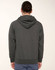 A dark grey adult hoodie with a close front and a hood, featuring a casual fit and ribbed bottom.