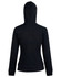 A black ladies' full zip contrast fleece hoodie with a hood and long sleeves, featuring a logo on the back.