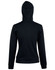 A black ladies' full zip contrast fleece hoodie with a hood and long sleeves, featuring a logo.