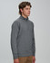 A grey men's half zip long sleeve sweat top, featuring a stand-up collar and long sleeves. There is a logo on the garment.